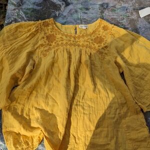 Roller Rabbit Mustard Embroidered Top